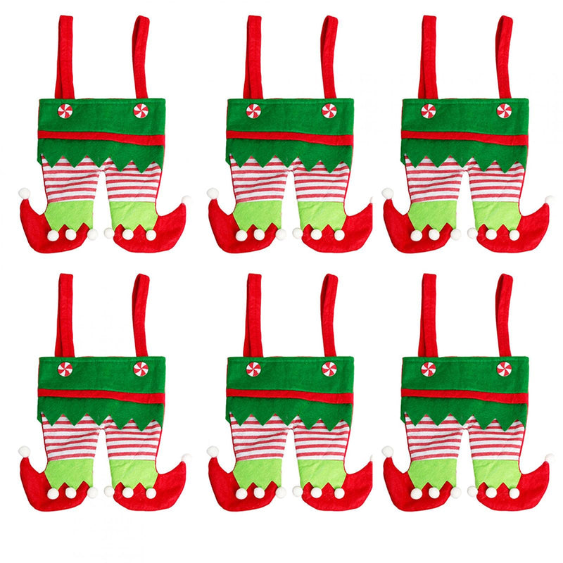 Tookie Christmas Candy Gift Bag, 6pcs Elf Foot Socks Candy Bags, Elf Pants Non Woven Treat Bags with Handle, Santa Candy Bags, Cutlery Supplies Practical for Christmas Decoration(Green) Green - PawsPlanet Australia