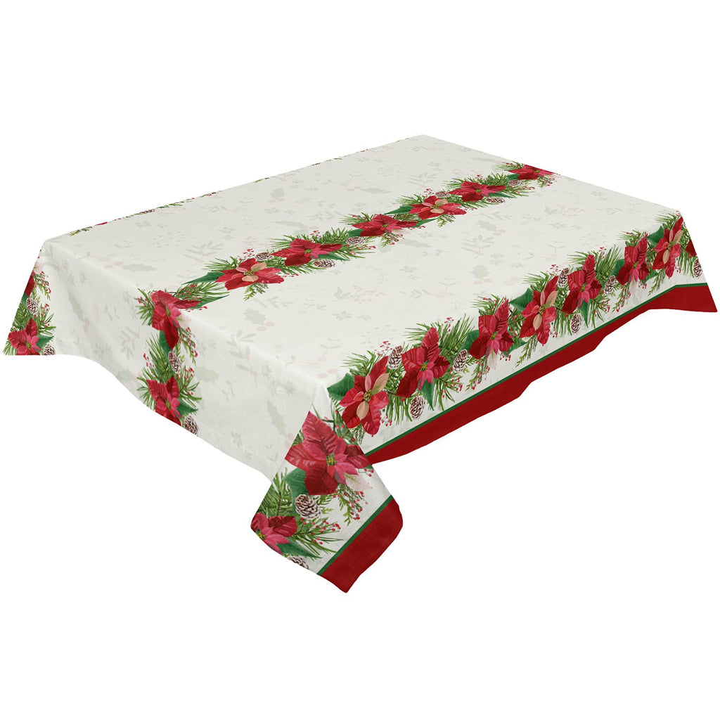Rectangle Table Cloths 60x84inch, Christmas Poinsettia Party Tablecloth Waterproof Polyester Table Covers for Kitchen Dinning Wedding Decoration, Stain/Wrinkle Resistant, Washable, Xmas Red Green Red Green White - PawsPlanet Australia