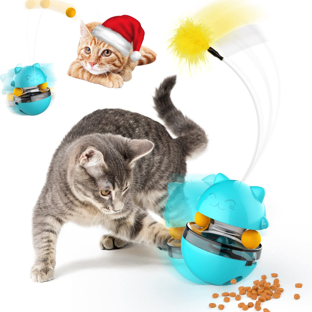 Automatic Cat Toy, 2-in-1 Cat Feather Toy & Cat Ball Toy, Cats Toy Interactive Cat Toys for Indoor Cats, Cat Puzzle Toys-Turntable Leaking Food Ball Cat Toy, Satisfies Kitty's Chasing & Eating Needs - PawsPlanet Australia