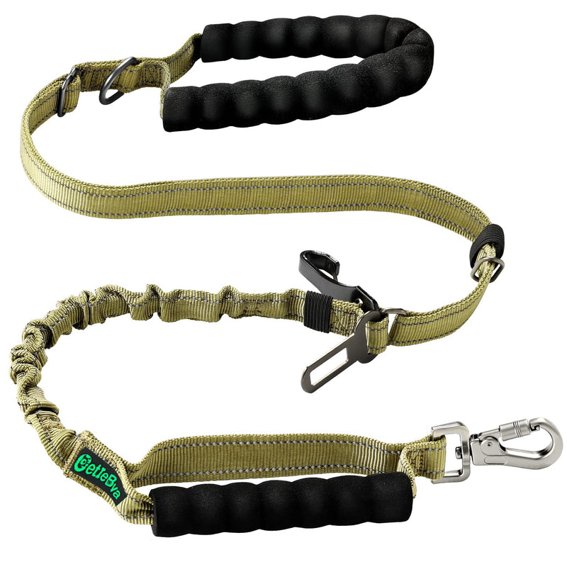 CetleBva 6Ft /4Ft Heavy Duty Bungee Dog Leash with 2 Comfortable Padded Handles for Medium & Large Breed Dogs,No Pull for Shock Absorption with Car Seat Belt,Reflective Walking Lead for Training Army Green - PawsPlanet Australia