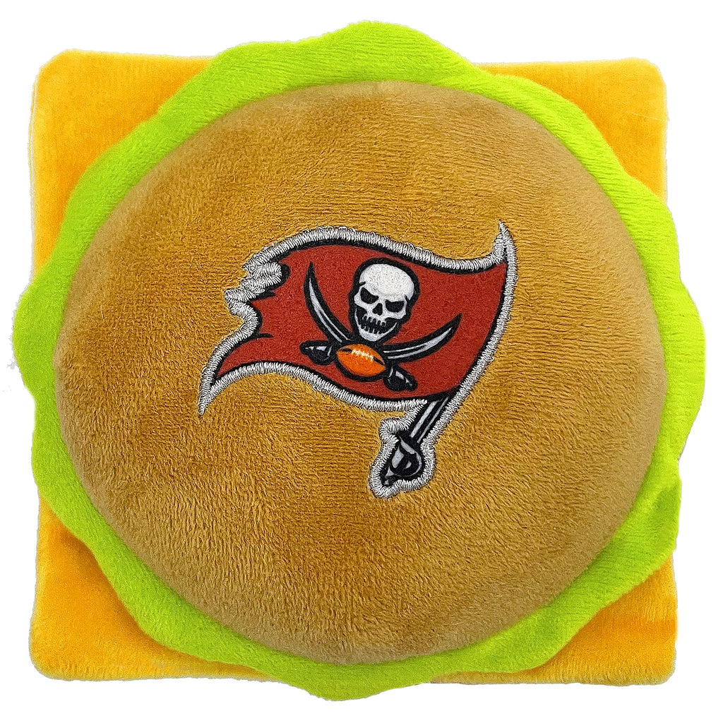 NFL Tampa Bay Buccaneers Cheese Burger Plush Dog & CAT Squeak Toy - Cutest Stadium HAMBERGER Snack Plush Toy for Dogs & Cats with Inner Squeaker & Beautiful Football Team Name/Logo - PawsPlanet Australia