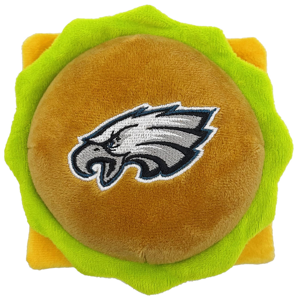NFL Philadelphia Eagles Cheese Burger Plush Dog & CAT Squeak Toy - Cutest Stadium HAMBERGER Snack Plush Toy for Dogs & Cats with Inner Squeaker & Beautiful Football Team Name/Logo - PawsPlanet Australia