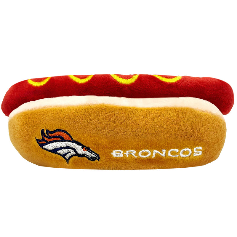 Pets First NFL Denver Broncos HOT Dog Plush Dog & CAT Squeak Toy - Cutest HOT-Dog Snack Plush Toy for Dogs & Cats with Inner Squeaker & Beautiful Football Team Name/Logo, 8 x 5 x 3 Inches (DEN-3354) - PawsPlanet Australia