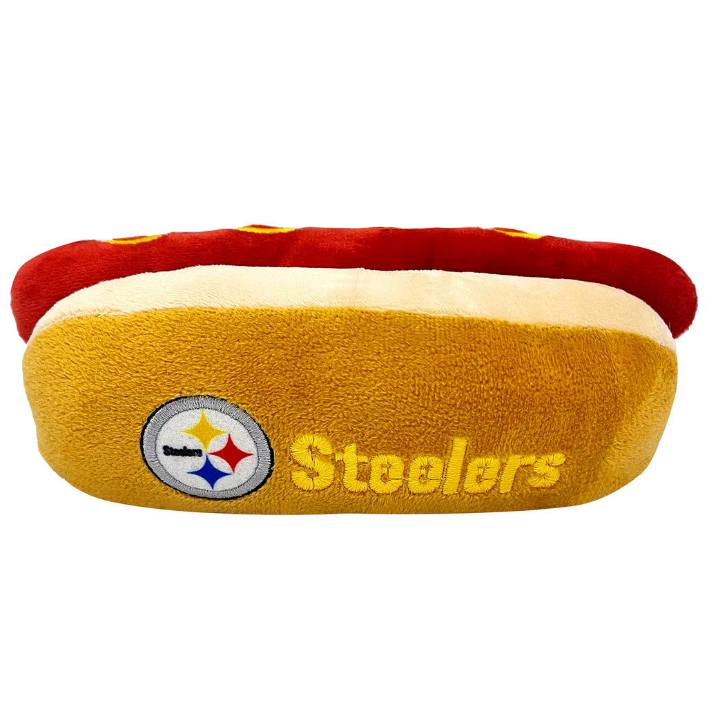 NFL Pittsburgh Steelers HOT Dog Plush Dog & CAT Squeak Toy - Cutest HOT-Dog Snack Plush Toy for Dogs & Cats with Inner Squeaker & Beautiful Football Team Name/Logo - PawsPlanet Australia