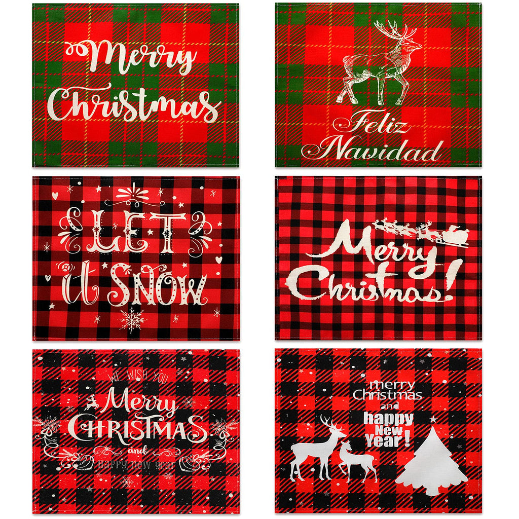 6 Pieces Christmas Plaid Placemats Christmas Table Place Mats Set Non-Slip Place Mats Heat-Resistant Washable Clean Place Mats for Christmas Table Decorations (Chic Style) - PawsPlanet Australia