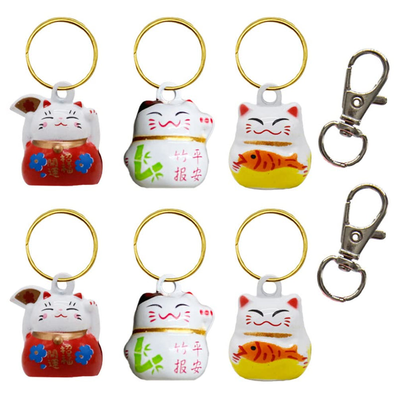 6 Pack Lucky Cat Collar Bells Loud Dog Collar Bells for Potty Training Necklace Pendant with Free Clips Key Rings White Red and Yellow - PawsPlanet Australia