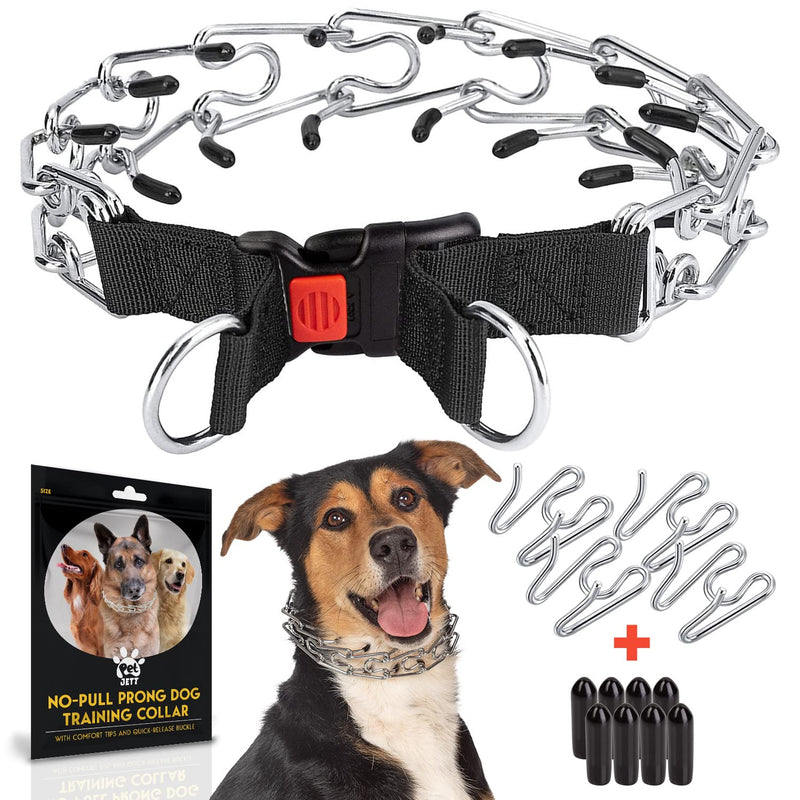PetJett Prong Collar for Dogs - No Pull Choke Collar for Dogs, Pinch Collar for Dogs, Dog Training Collar & Dog Walking Tool for Small, Medium, or Large Breed - Stainless Steel Metal Dog Choker Chain Black Small: 14 - 16" / 35 lbs - PawsPlanet Australia
