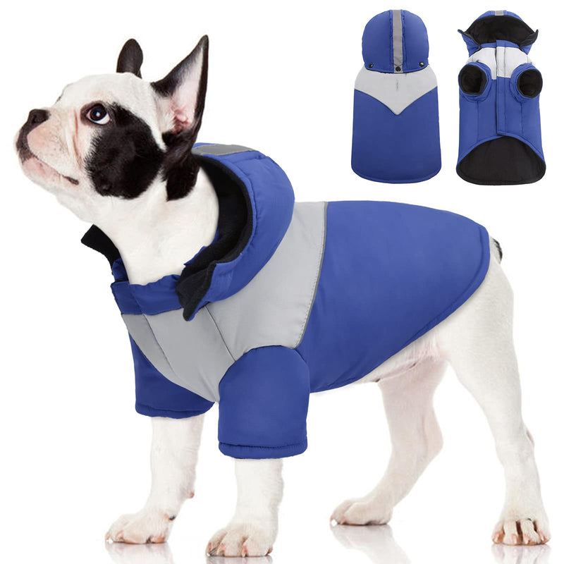 Kuoser Dog Winter Coat with Hood, Windproof & Snowproof Pet Fleece Lined Warm Jacket, Reflective Puppy Thick Cold Weather Vest Outdoor Padded Clothes with Harness Hole for Small Medium Large Dogs X-Small Blue - PawsPlanet Australia