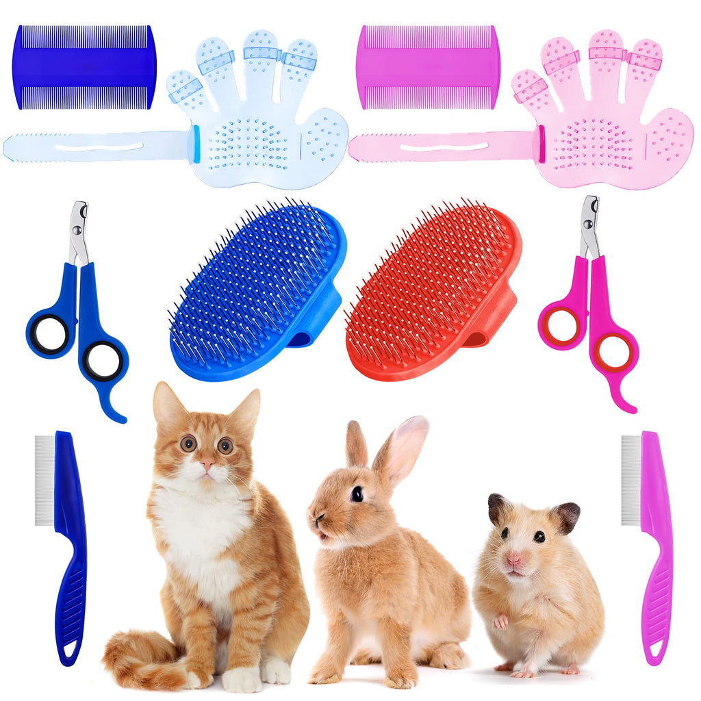 10 Pieces Rabbit Grooming Kit Rabbit Grooming Brush Scrub Brush Pet Hair Removal Pet Nail Clipper Pet Combs Pet Shampoo Bath Brushes with Adjustable Ring Handle for Rabbit Hamster Bunny Supplies - PawsPlanet Australia