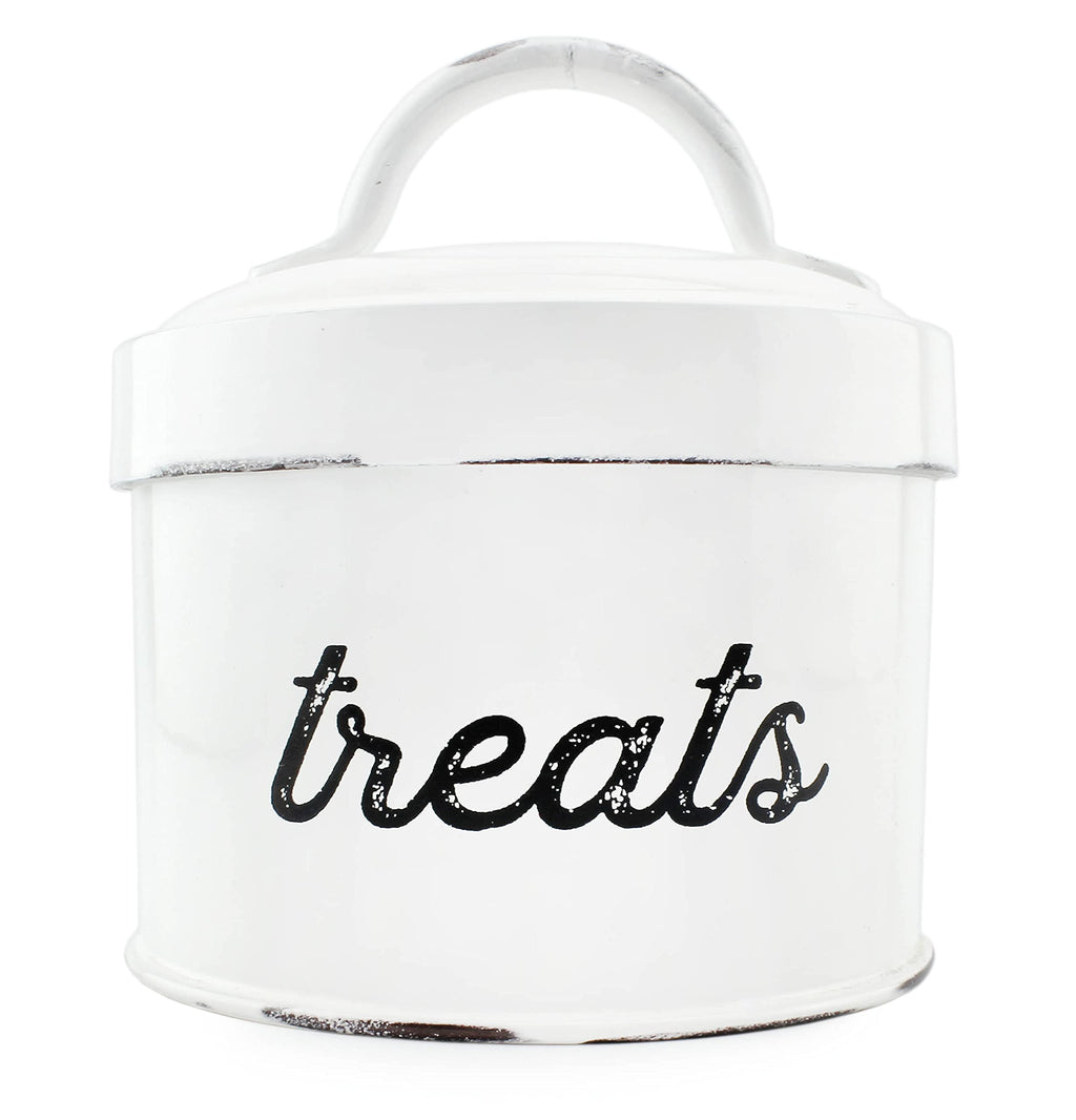 AuldHome Enamelware Cat Treat Container, Small White Rustic Pet Treats Jar - PawsPlanet Australia