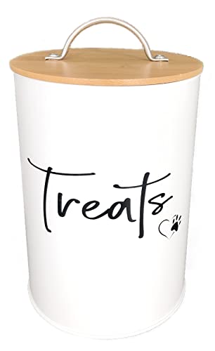 Simply Unleashed Dog and Cat Treat Container with Airtight Bamboo Lid - White, Stylish Pet Treat Jar - Durable Dog Biscuit Cookie Canister - Great Gift for Pet Owners - PawsPlanet Australia