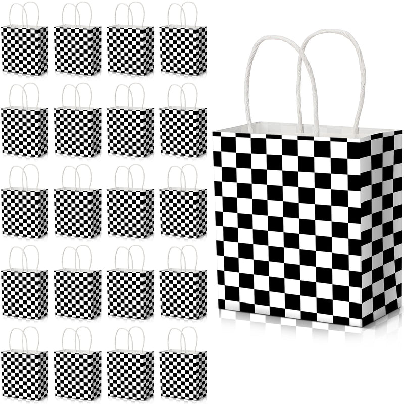 24 Pieces Checkered Racing Treat Bags Black White Race Car Favor Gift Bags Checkered Goodie Bags with Handle for Race Car Theme Birthday Party Christmas Wedding Decorations, 5.9 x 5.5 x 2.75 Inches - PawsPlanet Australia