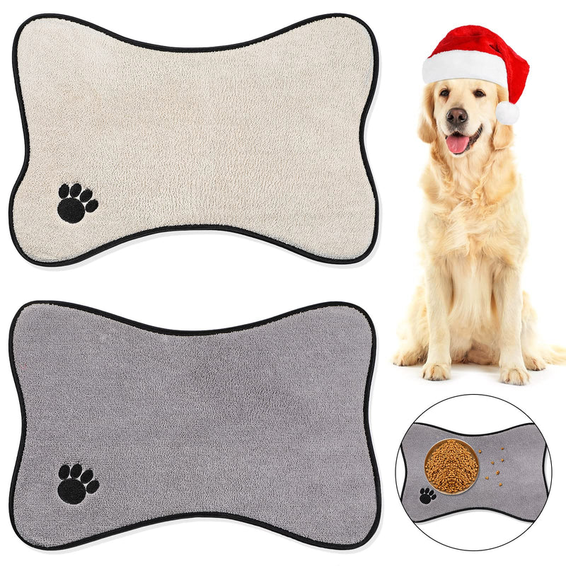 Dog Mat for Food and Water 2 Pieces Bone Shape Dog Mats Non-Slip PET Feeding Mat for Under Dog Bowls Embroidered Microfiber PET Bowl Mat Water Absorbent Dog Feeding Mat for Dog PET Supplies, 2 Colors - PawsPlanet Australia