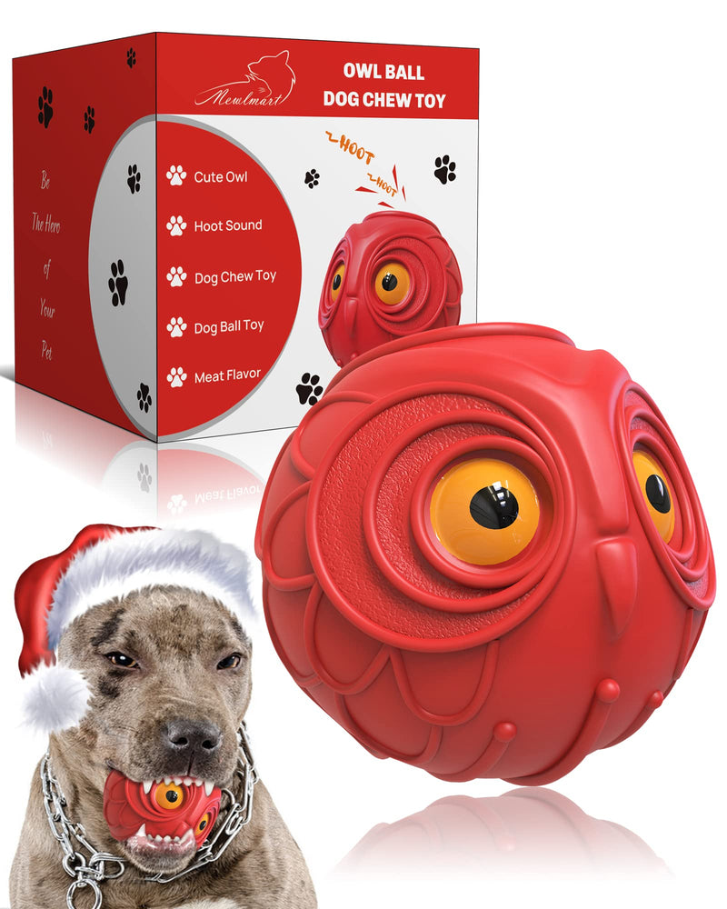 Giggle Ball for Dogs Interactive Dog Toys for Aggressive Chewers Dog Ball Toy for Puppy Medium Large Dogs Natural Rubber Cute Owl Hoot Fun Giggle Sounds When Rolled or Shaken Red Owl - PawsPlanet Australia