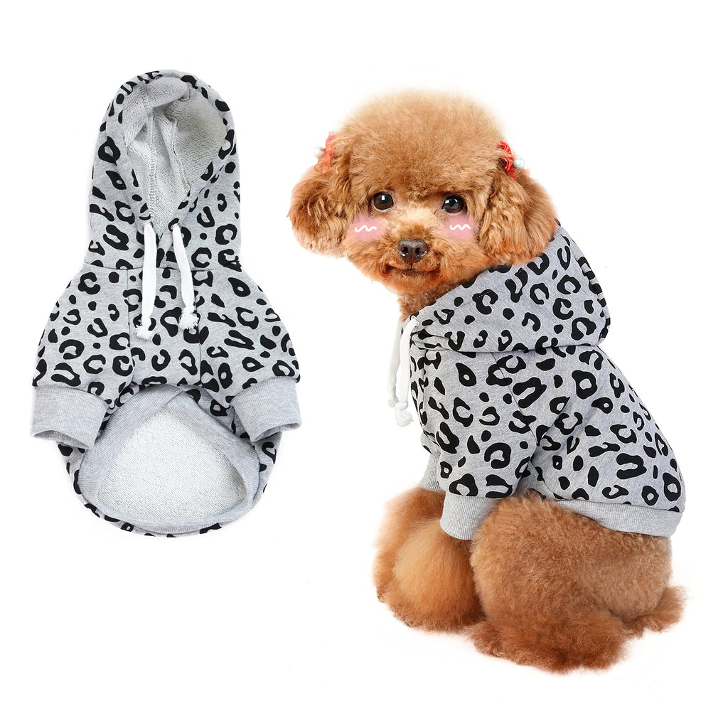 SETSBO Dog Leopard Hooded Sweatshirt with Hat, Dogs Clothes Lightweight Puppy Hoodie for Small Dog Cat, Doggy Hoody Outfits Cat Apparel Gray leopard hoodies Large - PawsPlanet Australia