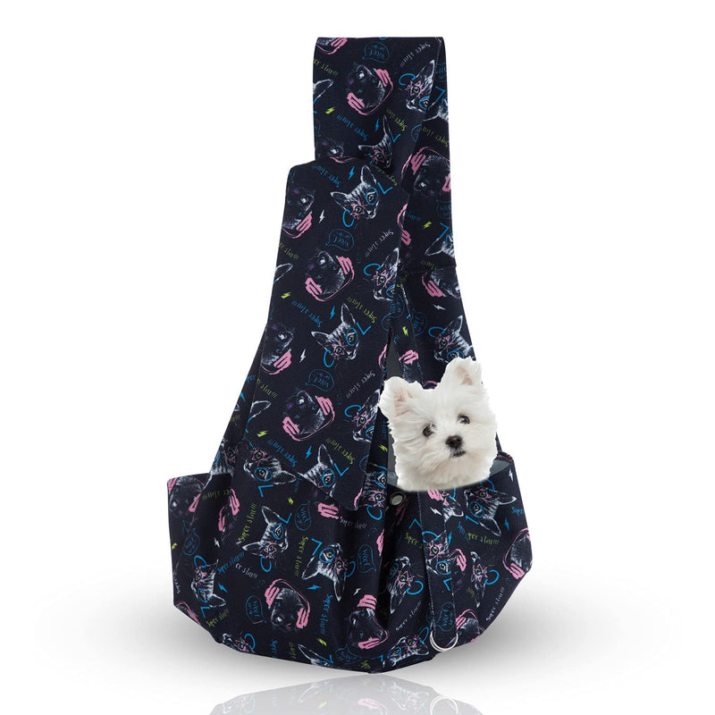 Hooome Dog Sling Carrier Waterproof Flax Printed Hand Free Adjustable Puppy Satchel Carrier Bag Papoose Crossbody for Small Dogs Cats (Nine Color) Black - PawsPlanet Australia