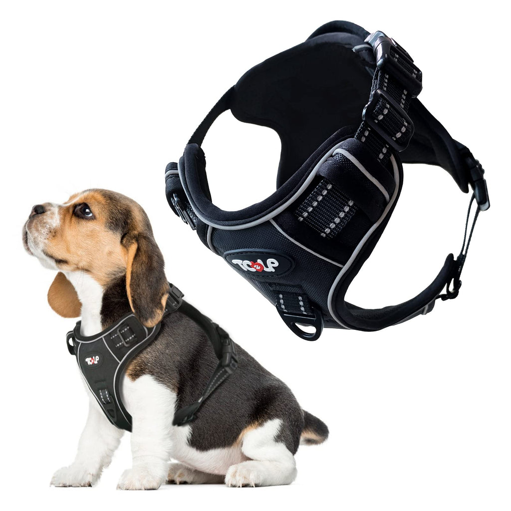 Tcolp.Pet No Pull Dog Harness Breathable Padded Reflective Adjustable Pet Oxford Vest with Easy Control Handle S Black - PawsPlanet Australia