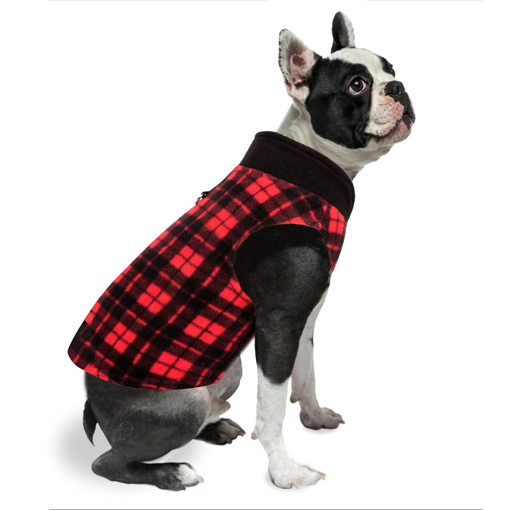 YAODHAOD Dog Fleece Vest Warm Pullover Fleece Pet Jacket Winter Windproof Sweater Coat - with Leash Ring - Dog Clothes for Small Medium Large Dogs for Indoor and Outdoor Use Red Plaid - PawsPlanet Australia