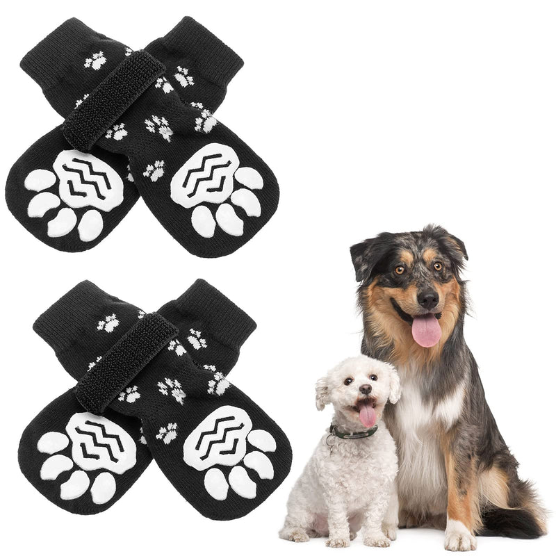 SCENEREAL Anti-Slip Dog Socks 2 Pairs with Straps, Soft Comfortable Pet Paw Protectors for Indoor Hardwood Floor Traction Control Small Black - PawsPlanet Australia