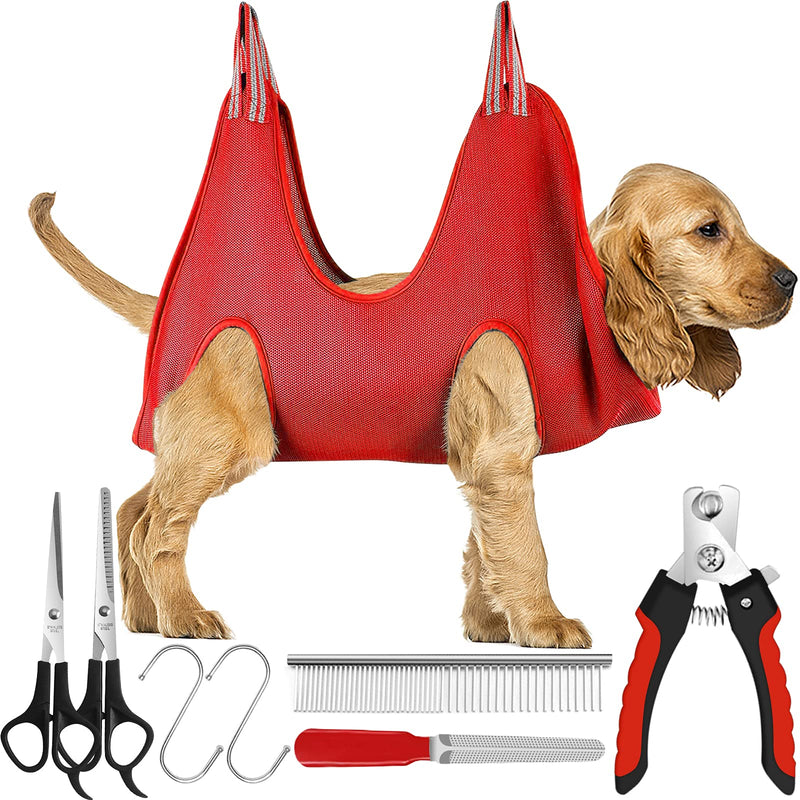 Pet Grooming Hammock Supplies Kit Include Pet Restraint Harness Bag and Hanging Hook with Nail Clippers Trimmer, Pet Comb, Dog Grooming Scissors for Cats Dogs Bath Cleaning Care Small - PawsPlanet Australia