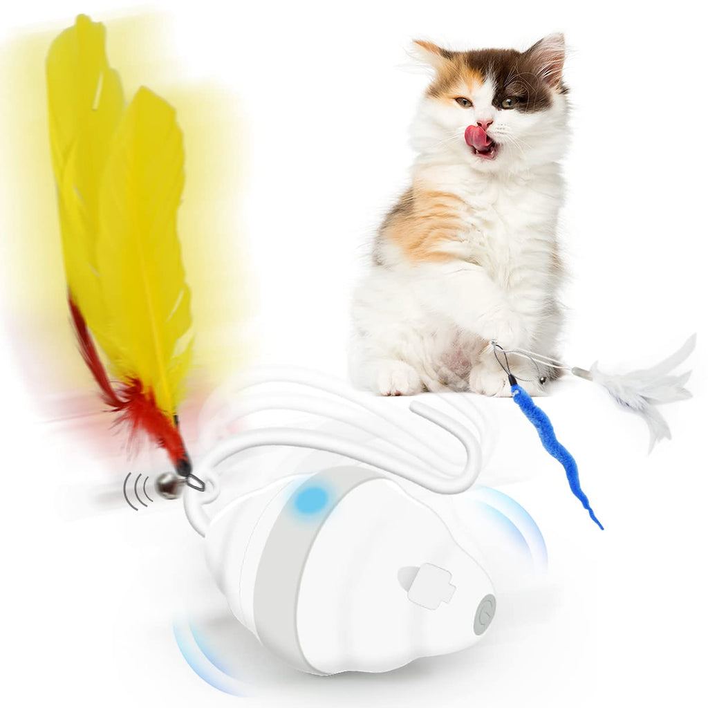 DUDUPE Automatic Interactive Cat Toy for Indoor Cats Electric 360° Self Rolling Kitten Exercise Car Feather Toy Irregular Moving Rotating Ball USB Charging Colorful LED for Small Pet Fun Sport Health White&Gray - PawsPlanet Australia