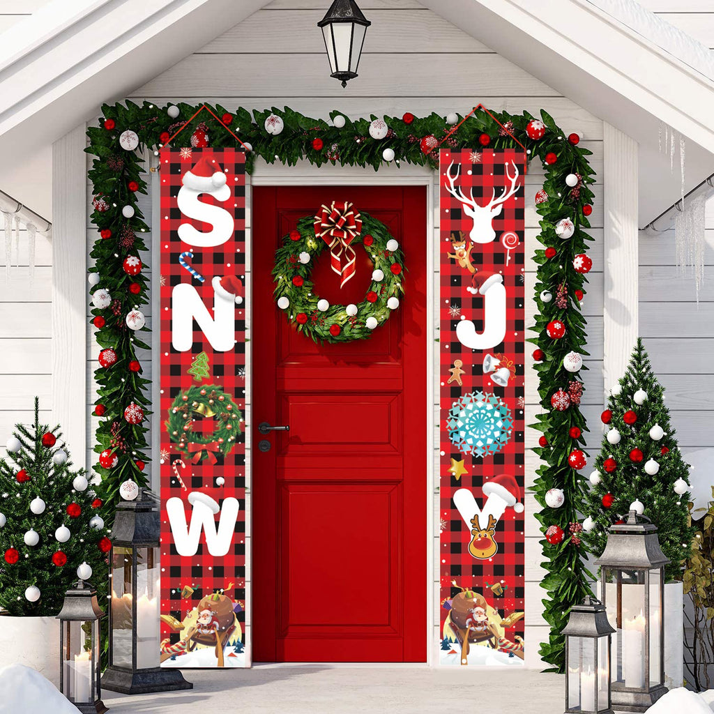 Christmas Porch Sign Set Merry Porch Banner, Indoor&Outdoor Christmas Decorations for Home Xmas Hanging Decorations,Wall Front Door Decor Joy - PawsPlanet Australia