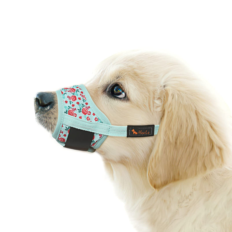 HEELE Dog Muzzle,Soft Nylon Print Muzzle Air Mesh Breathable Adjustable Loop Pattern Pets Muzzles for Small Medium Large Dogs,Stop Biting Barking and Chewing S Cyan flower - PawsPlanet Australia
