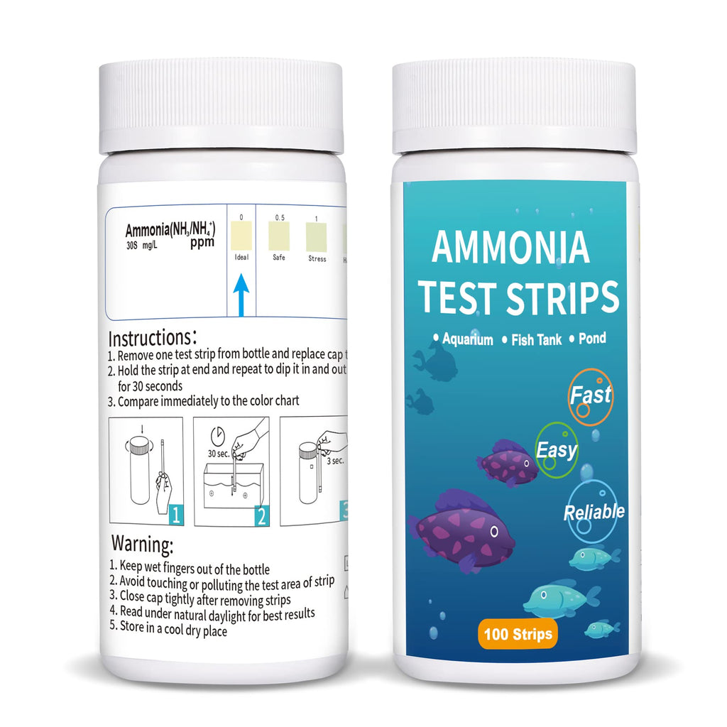 FUNSWTM Ammonia Test Strips, Ammonia Tester for Aquarium, Pond Ammonia Test Kit for Saltwater and Freshwater Aquarium, Fish Tank and Pond 100 ct - PawsPlanet Australia