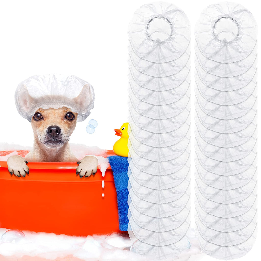 200 Pieces Dog Shower Cap Dog Ear Covers for Bathing Disposable Pet Shower Caps Plastic Overhanging Dog Ear Protection for Shower Cats Ear Drops Guard for Kitten Puppy Small Pets Bath Clear Waterproof - PawsPlanet Australia