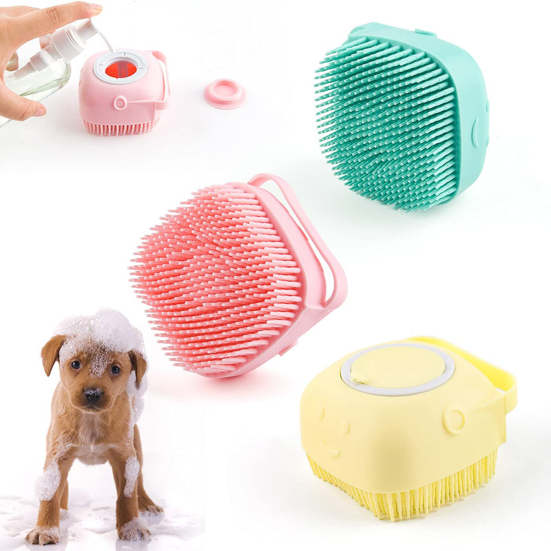 WXJ13 Upgraded Dog Bath Brush Soft Silicone Pet Shower Brush with Loop Handle Multipurpose Pet Grooming Brush Shampoo Dispenser for Grooming Washing and Massaging (Blue, Pink, Yellow) - PawsPlanet Australia