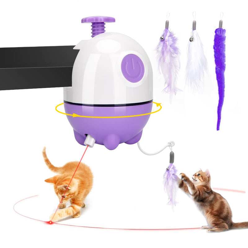 APPLYSU 2 in 1 Interactive Cat Toys for Indoor Cats, 360° Rotating Cat Feather Toy Kitten Toys, Shutdown Automatic Cat Laser Toy with Many Replacement Purple - PawsPlanet Australia