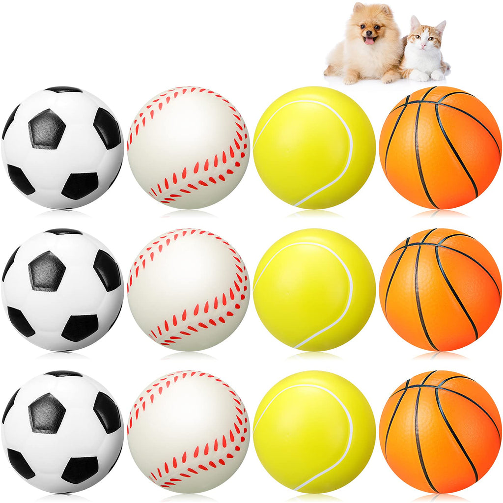 12 Pieces Dog Toy Balls Includes Basketballs Dog Toy Soccer Dog Toy Dog Chew Tennis Ball and Puppy Baseball Ball Toy Interactive Bouncy Dog Ball for Small Medium Dog Puppy, 4 Styles - PawsPlanet Australia