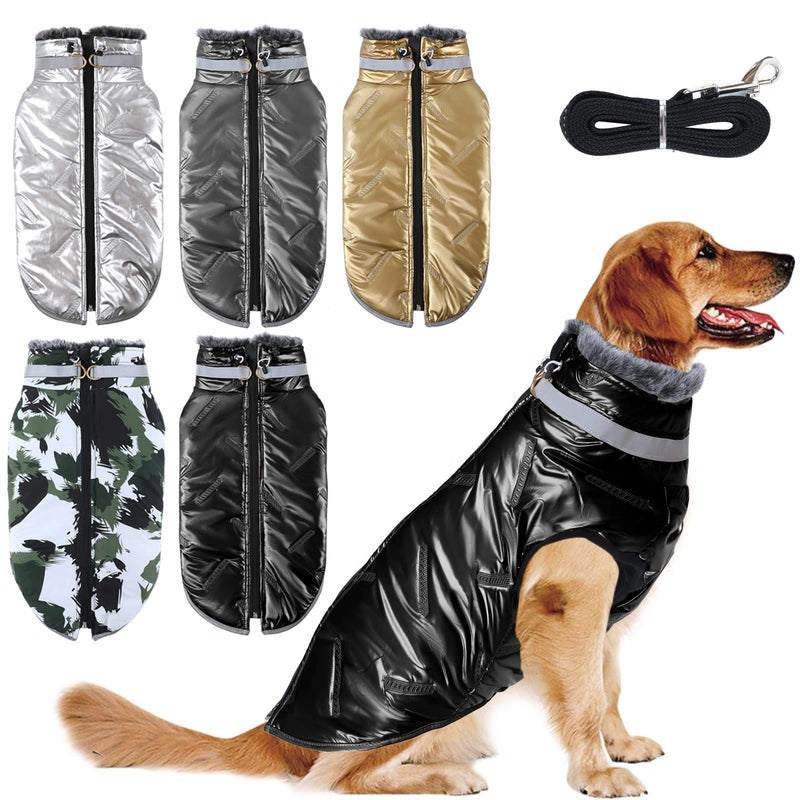 Reversible Dog Jacket for Cold Weather, Heavy Dog Coat with Furry Collar, Windproof Dog Clothes for Small, Medium and Large Dogs Black Small(13.7" Chest, 8.6" Back) - PawsPlanet Australia