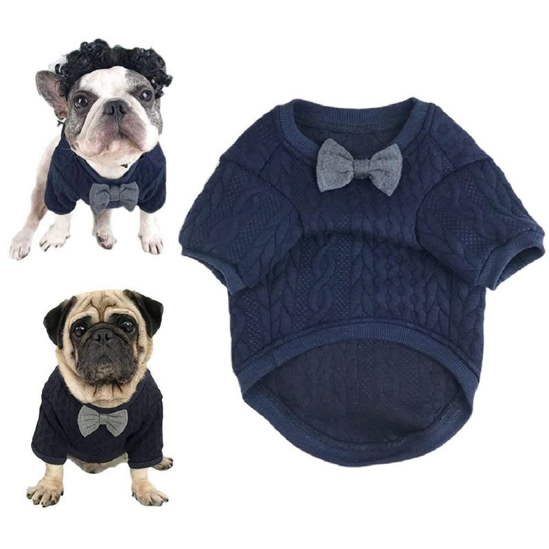 Dog Sweaters Warm Dog Sweatshirt with Bow Tie British Style Knitted Vest Fall Winter Pajamas Pullover Dog Coat Pet Clothes for Small Medium Dogs Puppies Teddy Schnauzer Pug and Bulldog X-Small - PawsPlanet Australia