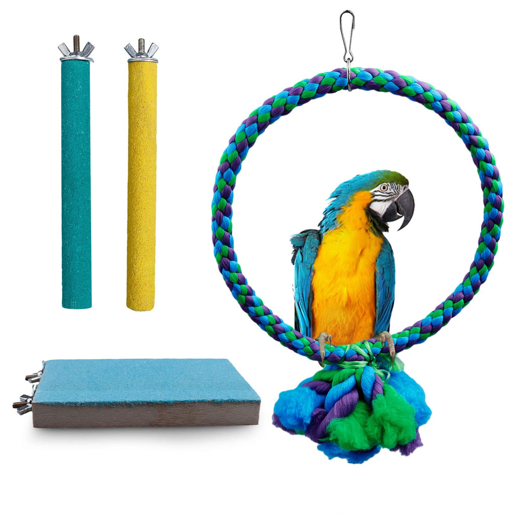 4PCS Bird Perch Stand Platform Natural Wood Playground Paw Grinding Sticks and Swing Perch Colorful Parrot Toys Cage Accessories for Budgie Cockatiel Conure Finch Parakeet Lovebird Hamster Guinea Pig - PawsPlanet Australia