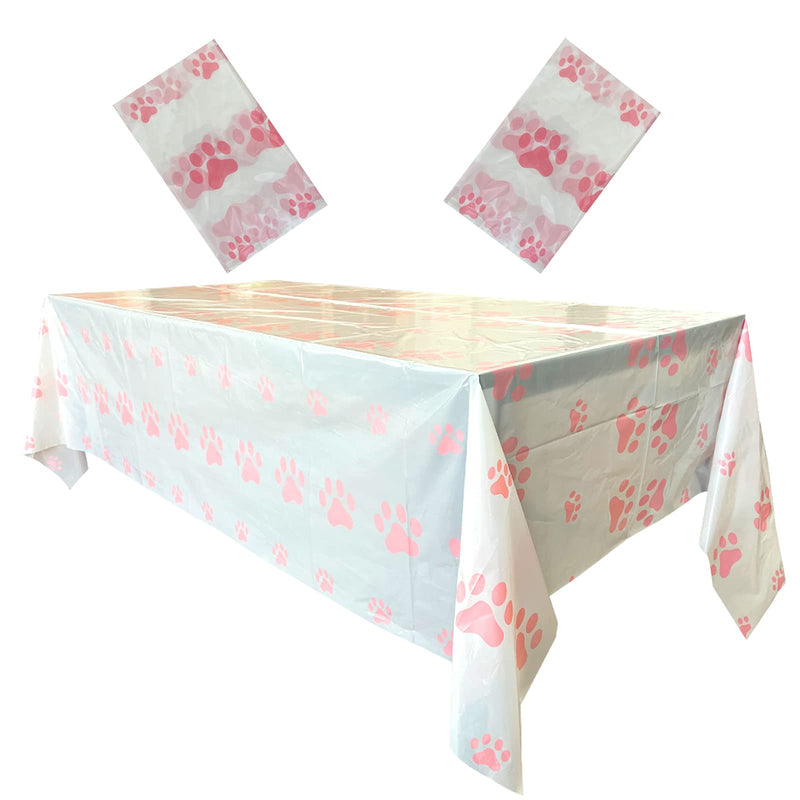 2Pcs Pink Dog Paw Prints Puppy Tablecloth for Puppy Paw Prints Table Cover Birthday Party Supplies Decorations (71" x 54") - PawsPlanet Australia