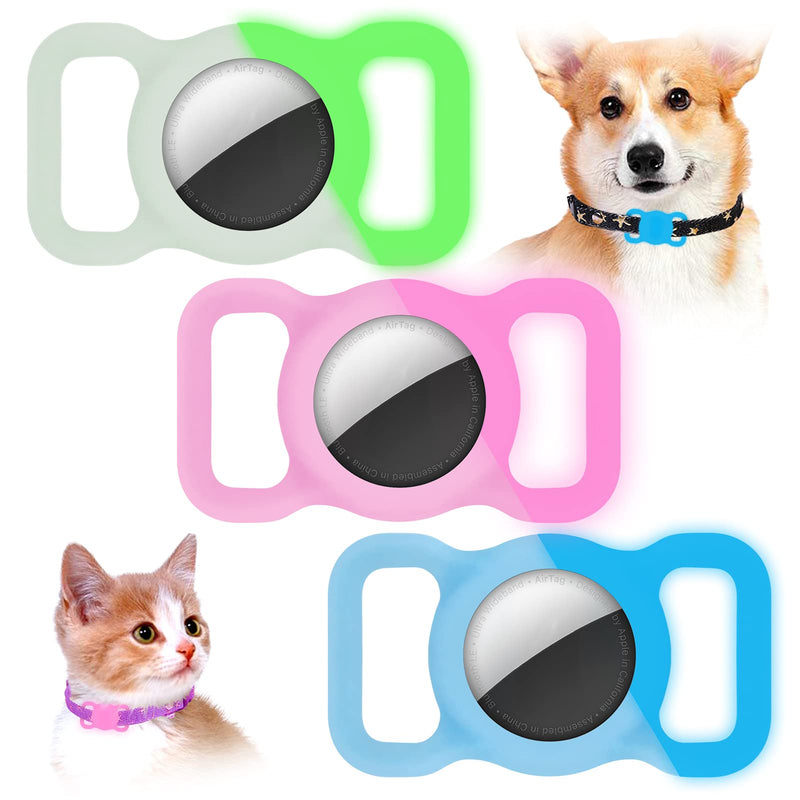 Airtag for Apple Cat Dog Collar Puppy Loop Protective Silicone Case Compatible for Apple Air Tag Lightweight Soft Anti-Scratch Anti-Lost Pet Loop Holder for airtags (3 Pack) A1 Luminous Green+Pink+Blue - PawsPlanet Australia