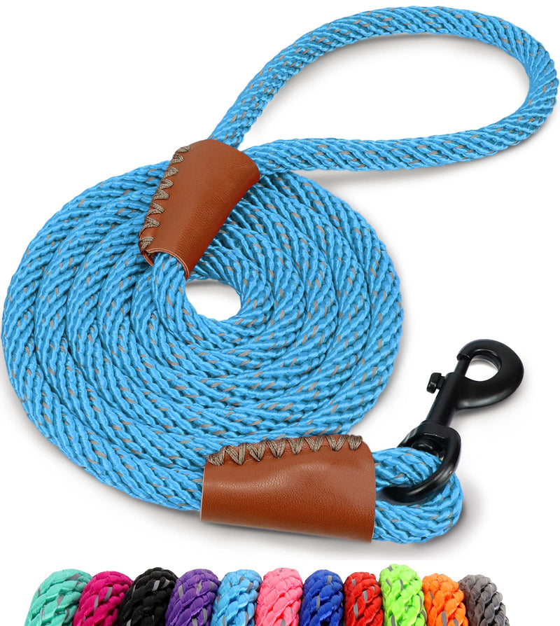 Dynmeow 6 ft Reflective Nylon Dog Rope Leash, 1/2 Inch Thick Strong Rope Lead for Small Medium Large Breed Dogs from 20 lbs to 180 lbs 1/2"x 6FT(Pack of 1) Aqua Blue - PawsPlanet Australia