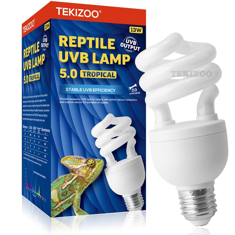 TEKIZOO UVA UVB Light Bulb Compact Florescent Terrarium Lamp for Tropical Reptiles and Amphibians (13W 5.0) 13W 5.0 - PawsPlanet Australia