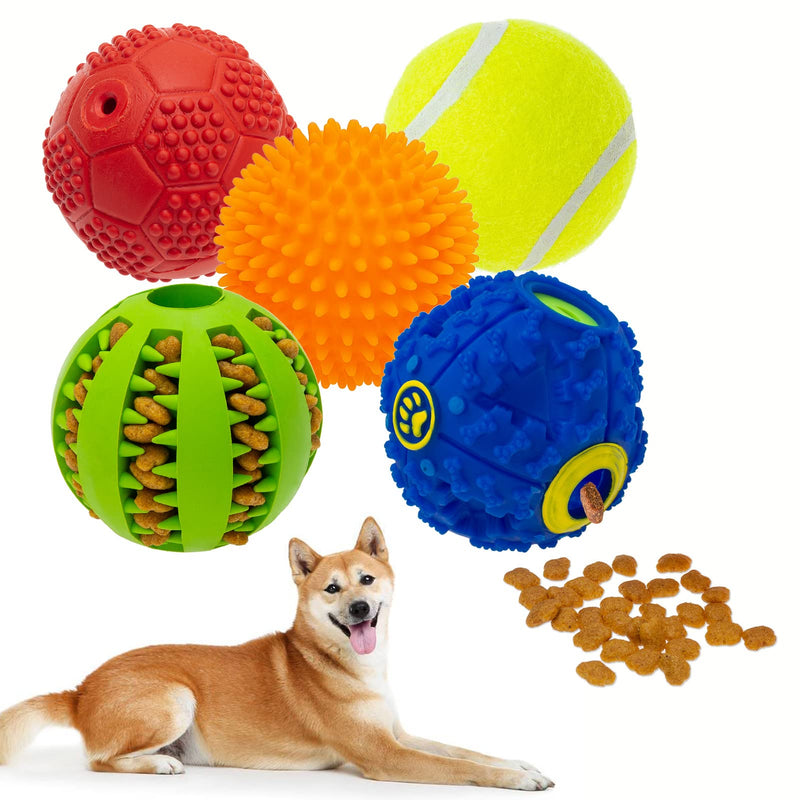 KOOLTAIL 5 Packs Interactive Dog Squeaky Ball Toys, Tennis Ball Toy, Food Treat Dispensing Toys, Rubber Puzzle Toy, for Small Medium Large Dogs - PawsPlanet Australia