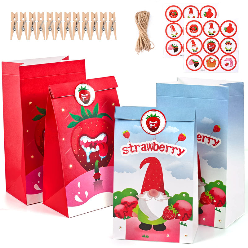 YAIKOAI 12 pieces Strawberry Party Bags with Clip and Stickers for Strawberry Girls Kids Birthday Party Supplies Party Decorations Gift Treat Candy Bags Christmas Gift Bags - PawsPlanet Australia