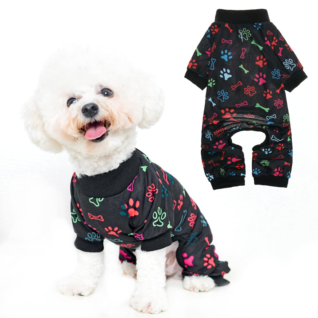 PUPTECK Dog Soft Cute Pajamas - Elastic Pjs Apparel with Colorful Patterns, Pet Clothes for Small Medium Large Dogs Black - PawsPlanet Australia