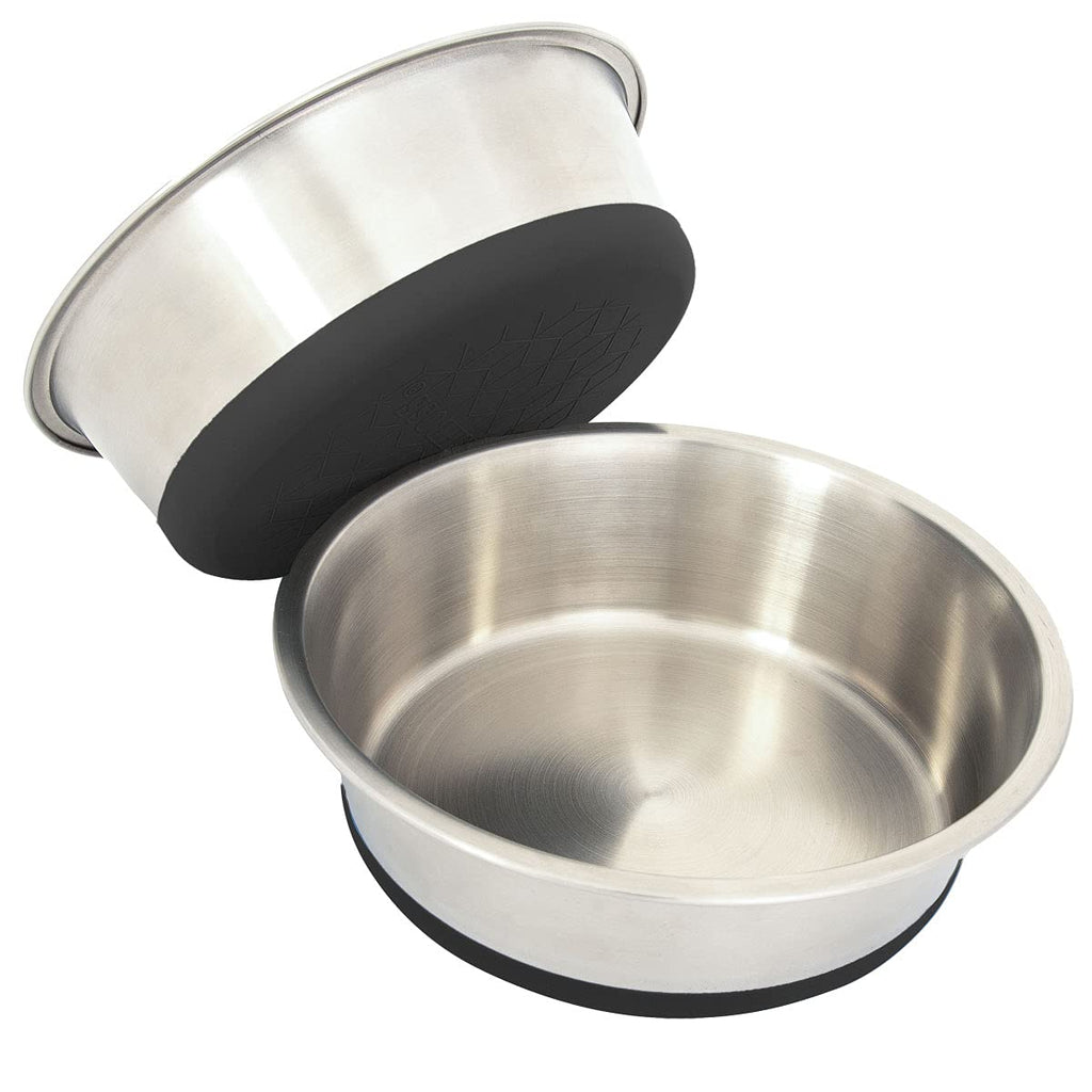 Leashboss Stainless Steel Dog Bowl with Silicone Base, 8 Cup Size, Non-Skid Dish for Medium & Large Dogs 8-Cup, Set Black - PawsPlanet Australia
