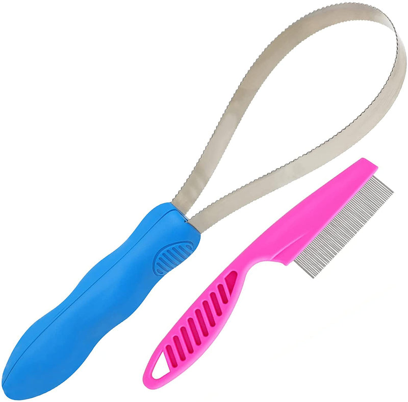 KALAMANDA Dog Shedding Blade, Dual-Sided Stainless Steel Deshedding Tool with Flea Comb, Coarse and Fine Teeth Horse Grooming Brush - PawsPlanet Australia