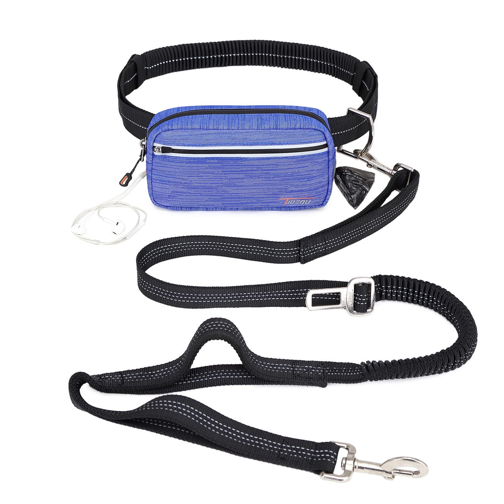 TUDEQU Hands Free Dog Leash with Adjustable Waist Belt Bag Zipper Pouch,Dual Handle Reflective Bungee Dog Running Leash for Walking Training Hiking Jogging Biking,Seat Belt Buckle,Medium to Large Dogs 763-BLUE GREY - PawsPlanet Australia