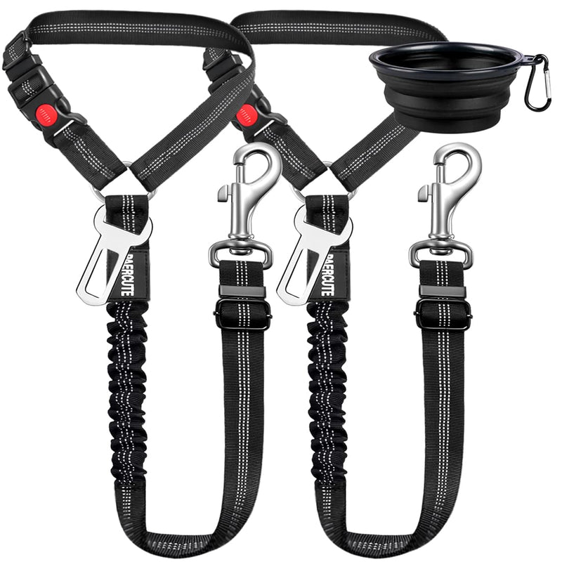 3 Piece Set Dog Car Seat Belt Headrest Restraint Adjustable with Elastic Bungee Buffer Durable Headrest Pet Seat Belt Dog Car Safety Harness Restraint 01-Black+Black - PawsPlanet Australia