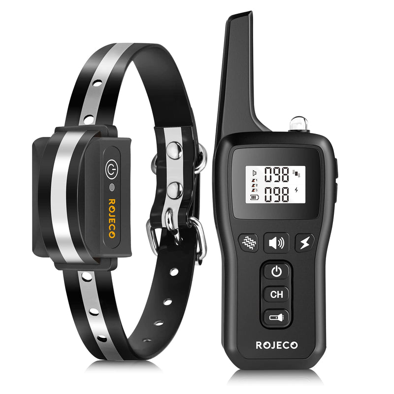 ROJECO Dog Training Collar with 3300FT Remote，IPX7 Waterproof Rechargeable Shock Collar for Large Medium Small Dog，3 Safe Training Modes with Beep，Vibration and Shock，Adjustable Electronic Dog Collar Black - PawsPlanet Australia