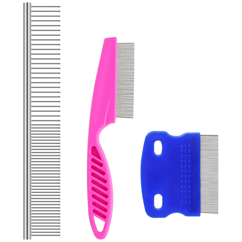 Dog Combs for Grooming Small Dogs, Metal Cat Comb, 2-in-1 Stainless Steel Fine Tooth Pet Comb 3 Pack - PawsPlanet Australia