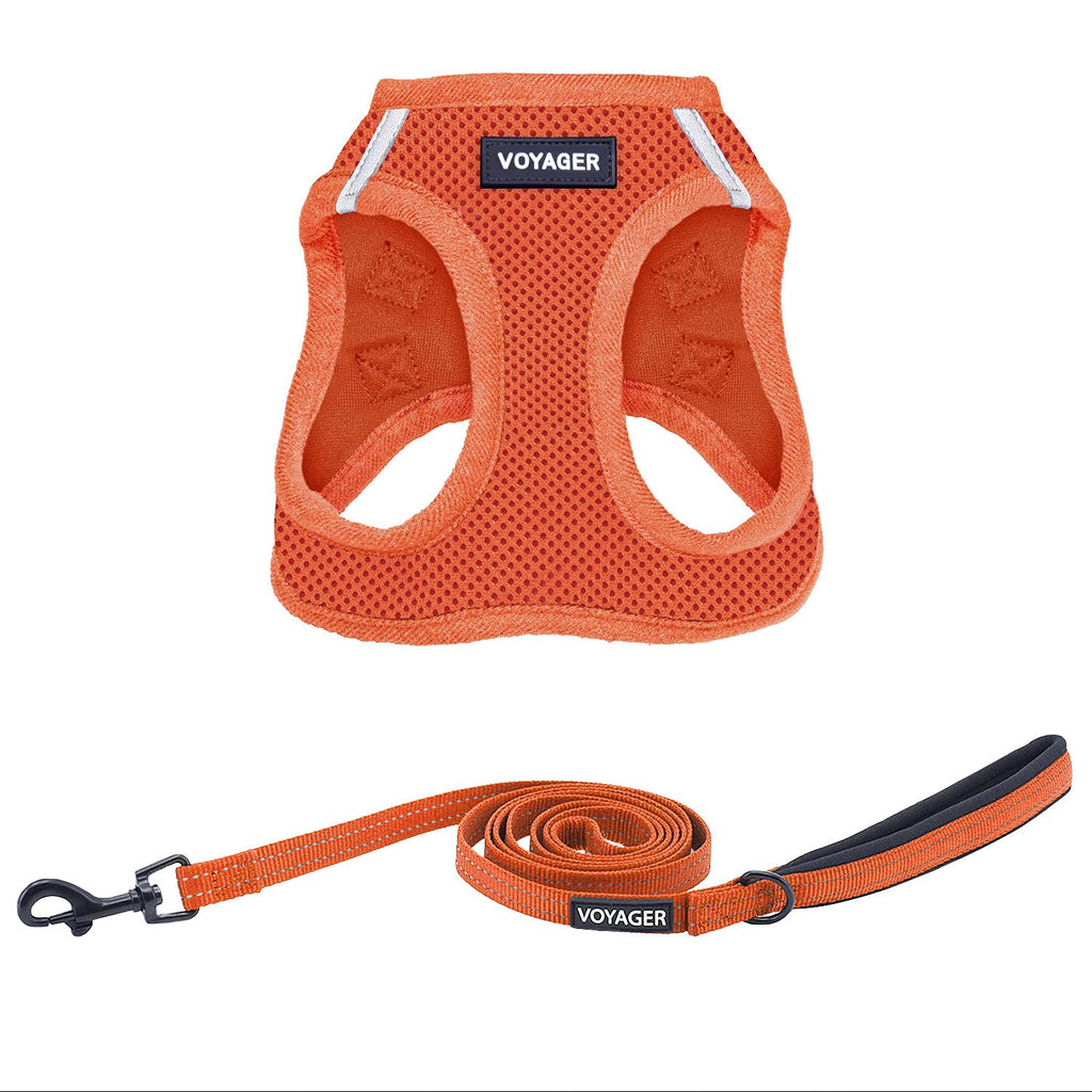 Voyager Step-in Air Dog Harness - All Weather Mesh Step in Vest Harness for Small and Medium Dogs by Best Pet Supplies XS (Chest: 13 - 14.5") Orange Matching Trim (Leash Bundle) - PawsPlanet Australia