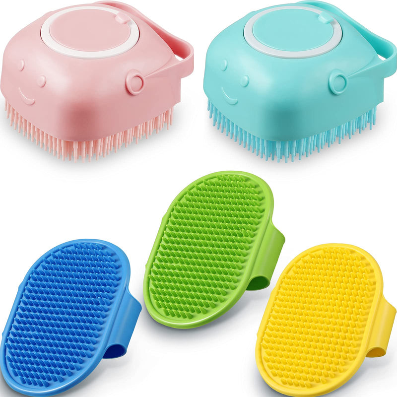 3 Pieces Dog Bath Brush Rubber Pet Grooming Brush Pet Shampoo Brush Comb with Adjustable Ring Handle and 2 Pieces Dog Bath Brush with Soap Dispenser Dog Bathing Brush for Dogs and Cats Grooming - PawsPlanet Australia